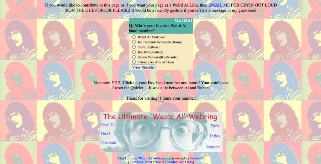 A screenshot of J.M. Channell's 2000-era Weird Al website